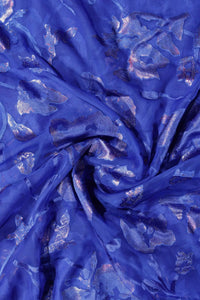 Brasso fabric with Luminous Silver and Blue Floral Foil - غاجي والا إكسبورت Gajiwala Export