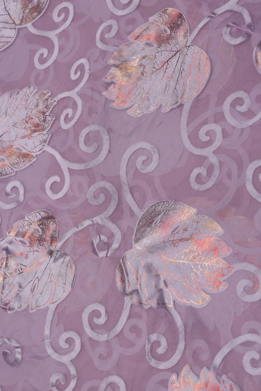 Brasso Fabric  with Multi - Tone Silver and Rose Gold Foil Leaves - غاجي والا إكسبورت Gajiwala Export