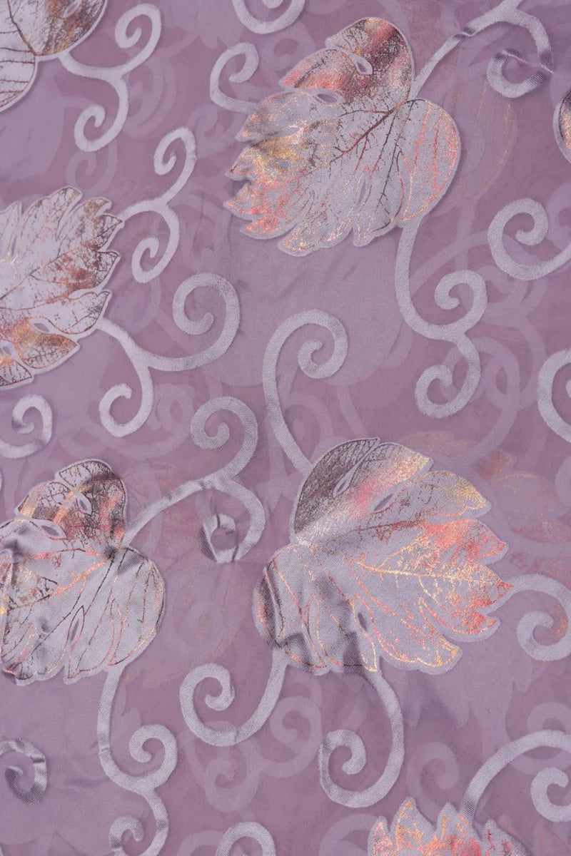 Brasso Fabric  with Multi - Tone Silver and Rose Gold Foil Leaves - غاجي والا إكسبورت Gajiwala Export