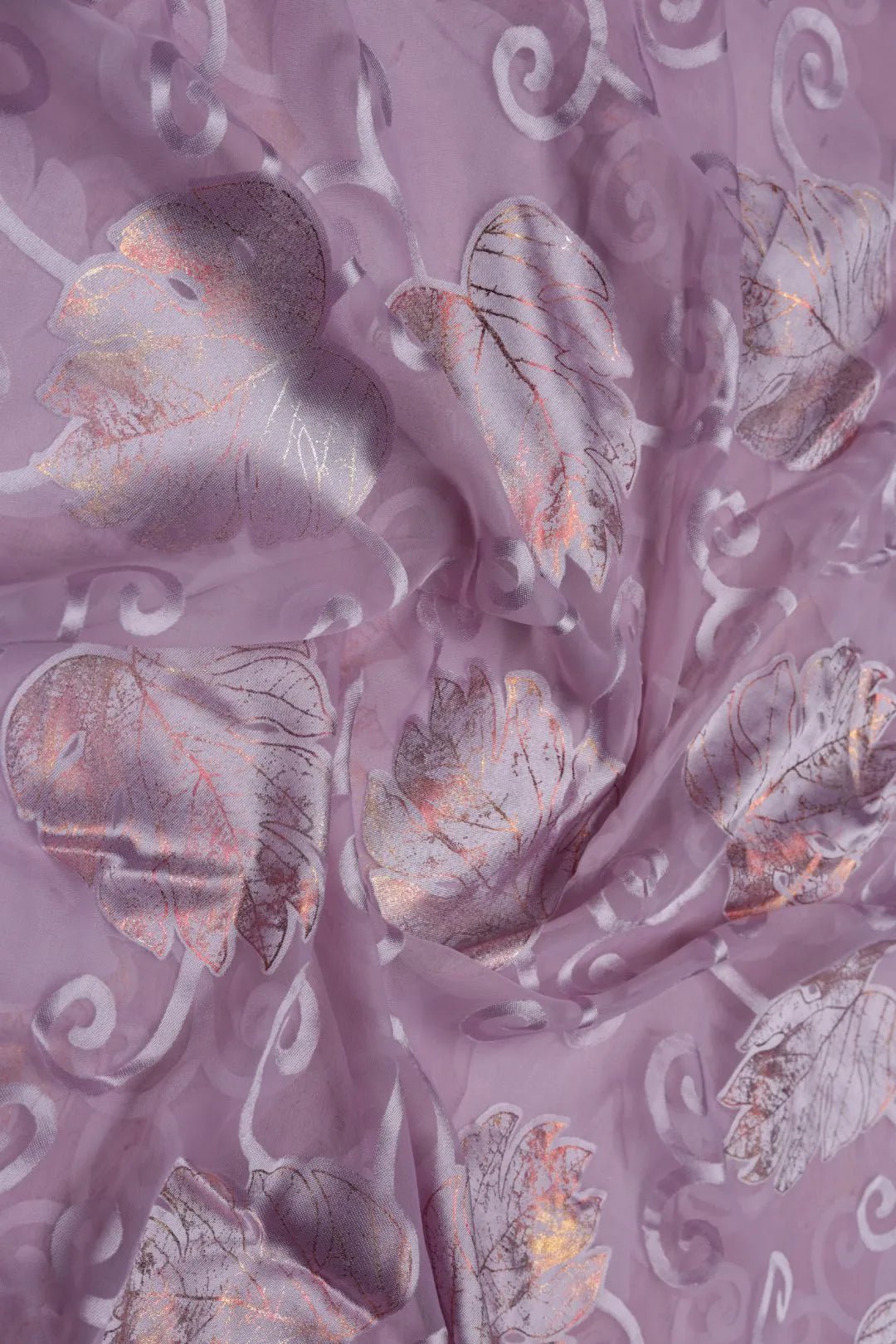 Brasso Fabric with Multi - Tone Silver and Rose Gold Foil Leaves - غاجي والا إكسبورت Gajiwala Export