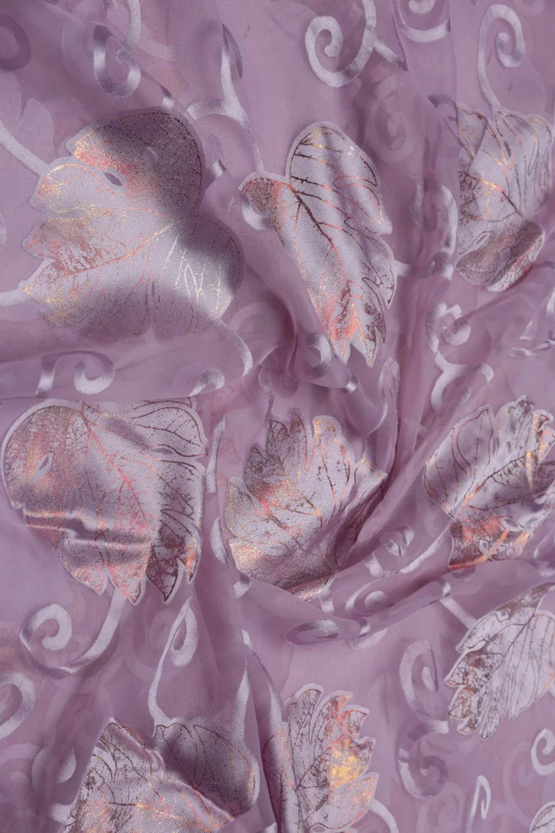 Brasso Fabric with Multi - Tone Silver and Rose Gold Foil Leaves - غاجي والا إكسبورت Gajiwala Export