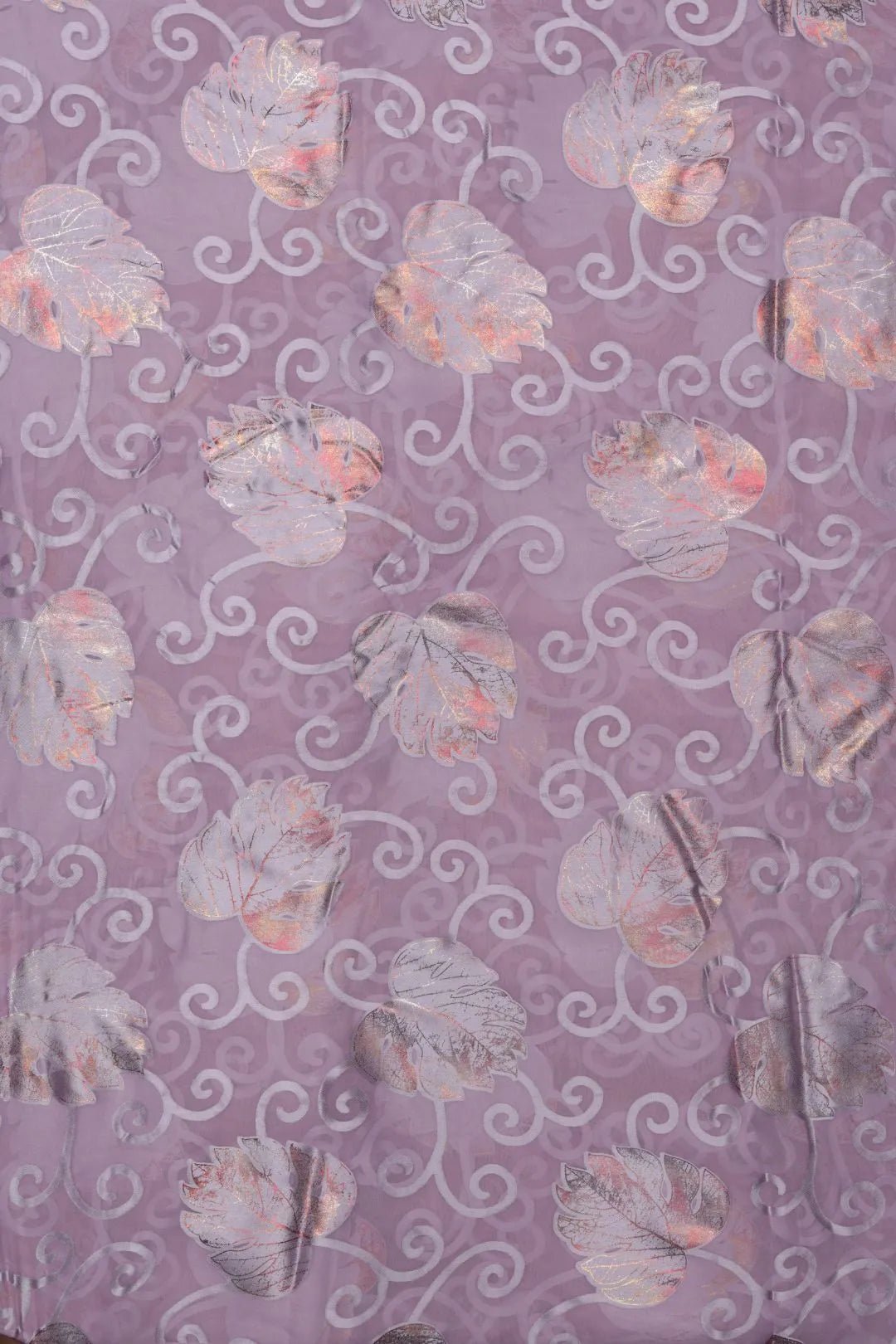 Brasso Fabric with Multi - Tone Silver and Rose Gold Foil Leaves - غاجي والا إكسبورت Gajiwala Export
