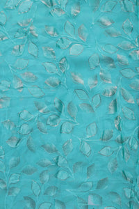 Brasso fabric with Sparkling Blue and Leaf Foil - غاجي والا إكسبورت Gajiwala Export