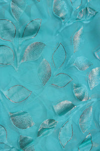 Brasso fabric with Sparkling Blue and Leaf Foil - غاجي والا إكسبورت Gajiwala Export