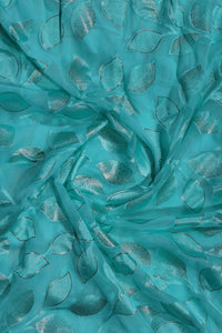 Brasso fabric with Sparkling Blue and Leaf Foil - غاجي والا إكسبورت Gajiwala Export