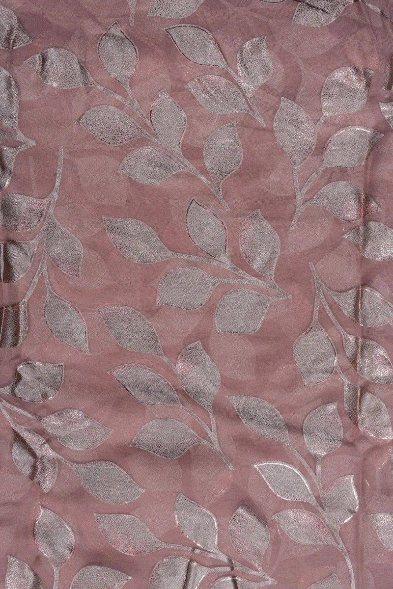 Brown Brasso with Shimmering Silver Leaf Motif - غاجي والا إكسبورت Gajiwala Export