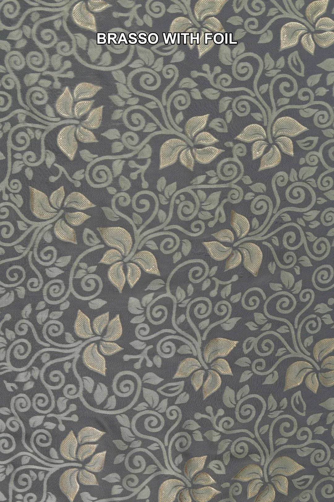 Charcoal Devoré Vine and Floral with Gold Accents fabric - غاجي والا إكسبورت Gajiwala Export