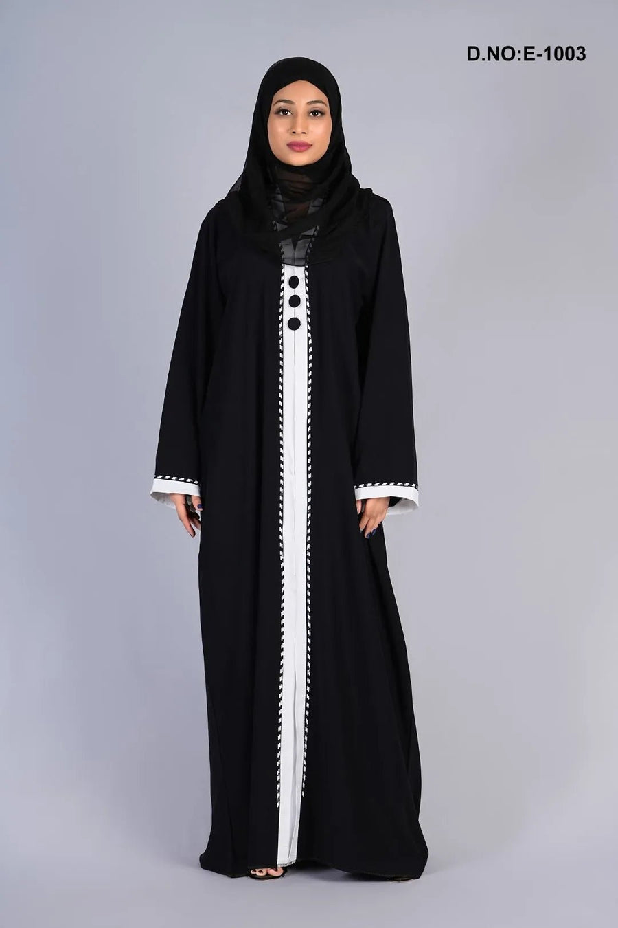 Classic Black Contrast Trim Button Abaya - غاجي والا إكسبورت Gajiwala Export