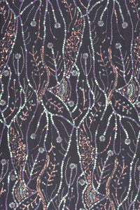 Black Mesh Fabric with Floral Beaded Vine Embroidery - غاجي والا إكسبورت Gajiwala Export