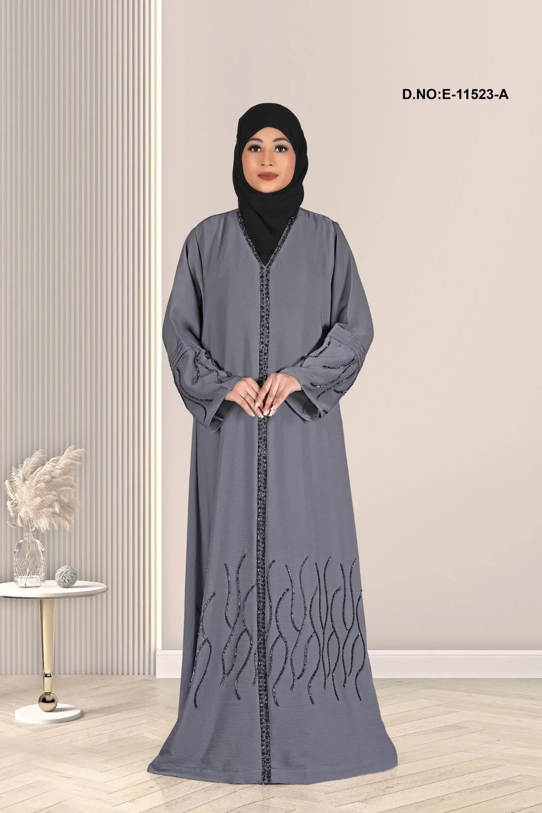 Abaya For Women with Abstract Wave Beading - غاجي والا إكسبورت Gajiwala Export