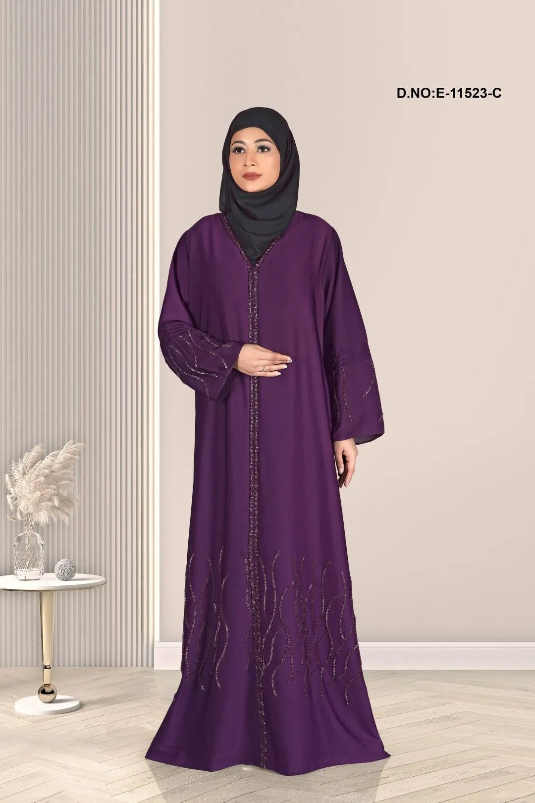 Abaya For Women with Abstract Wave Beading - غاجي والا إكسبورت Gajiwala Export