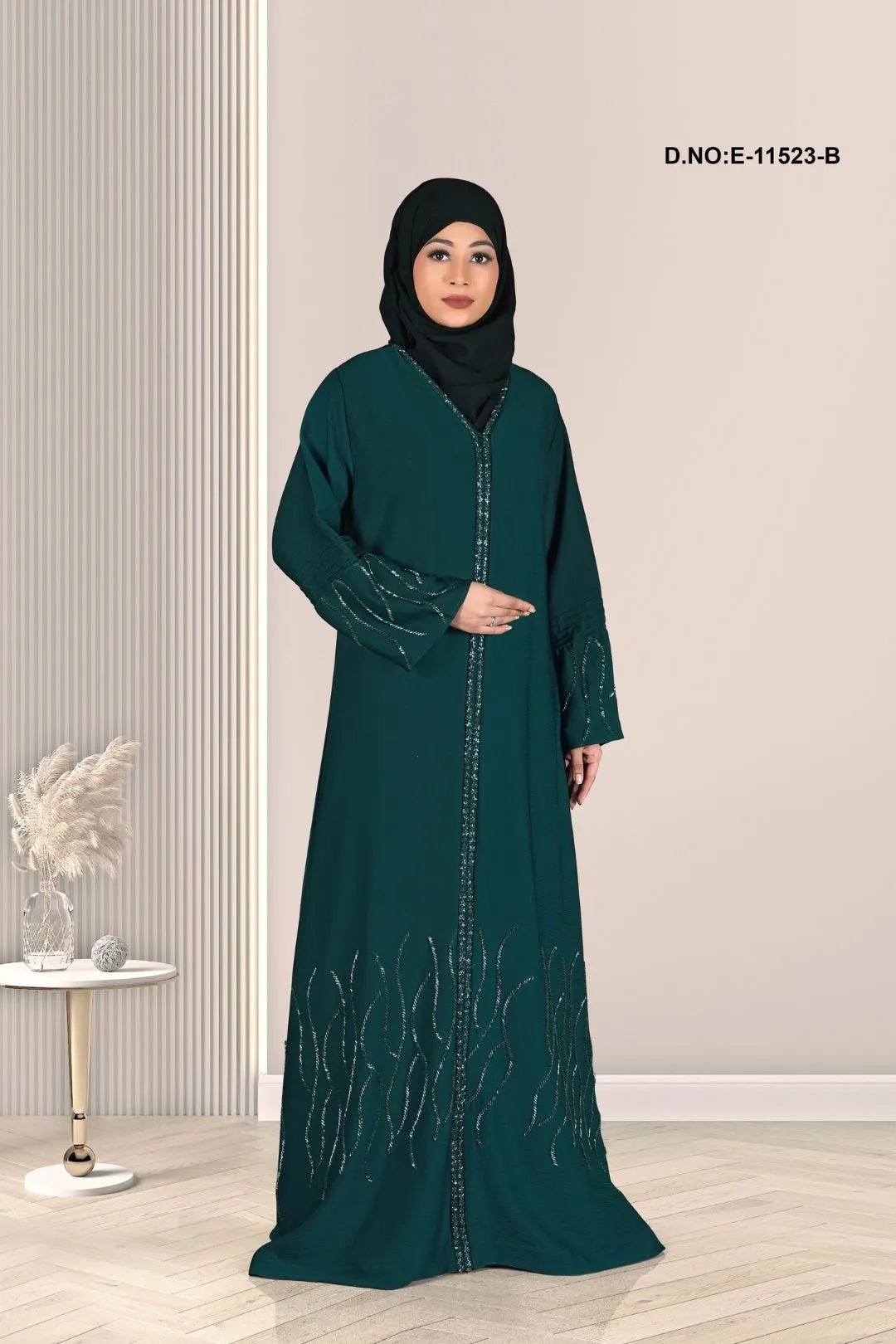 Abaya For Women with Abstract Wave Beading - غاجي والا إكسبورت Gajiwala Export