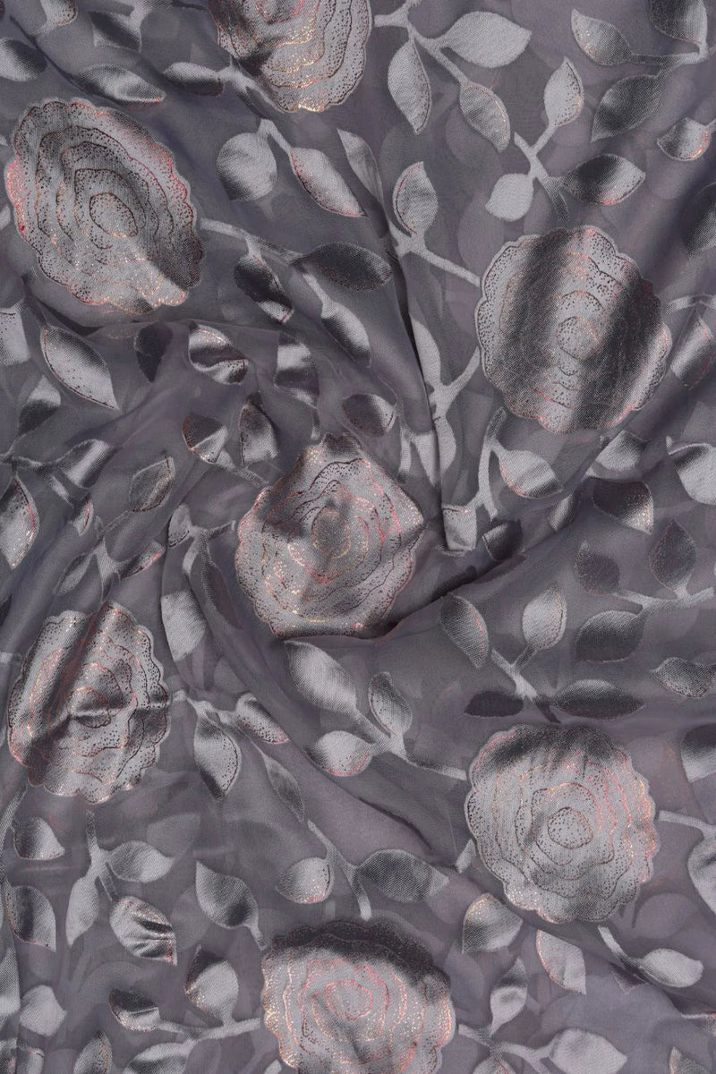 Cool Tonal Metallic Floral Brasso Fabric - غاجي والا إكسبورت Gajiwala Export