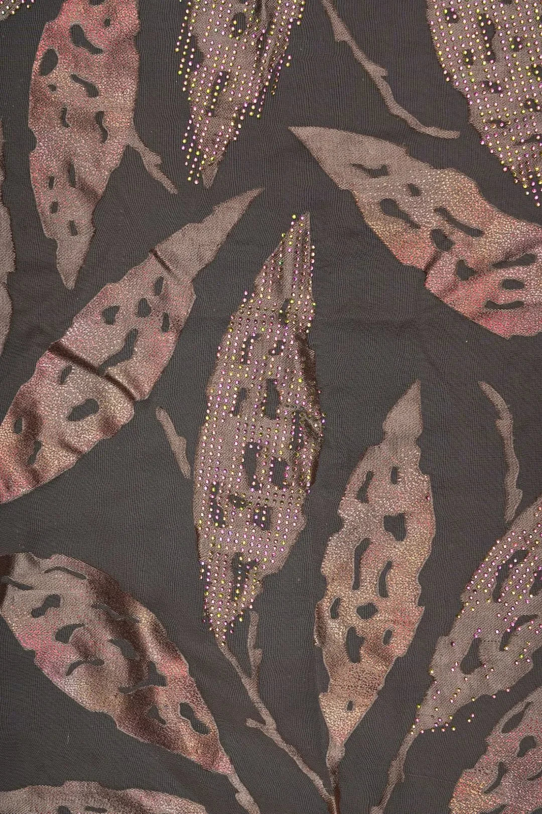 Copper Abstract Mesh Fabric with Iridescent Crystals - غاجي والا إكسبورت Gajiwala Export