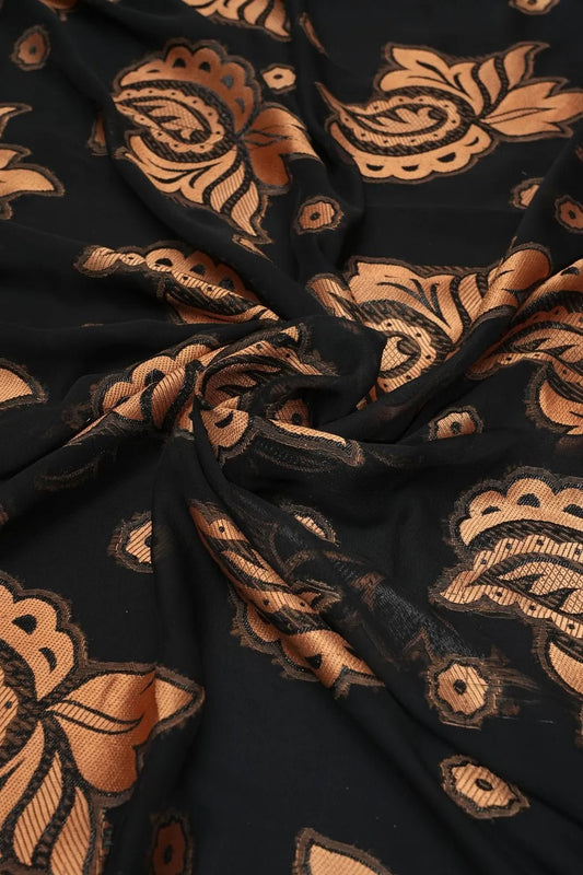 Copper Paisley on Midnight Black Jacquard Fabric - غاجي والا إكسبورت Gajiwala Export