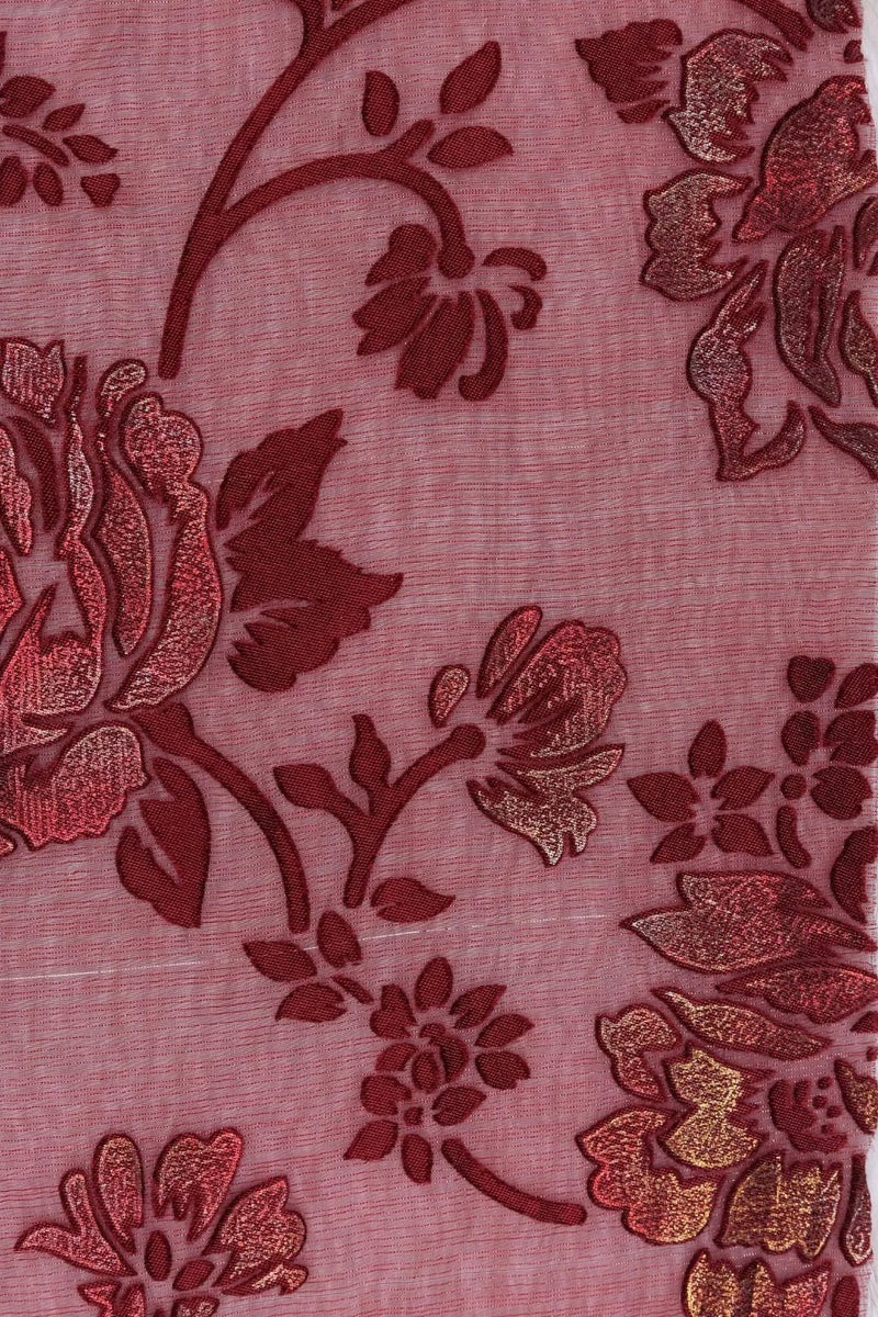 Elegant Crimson Lurex Floral Mesh Fabric - غاجي والا إكسبورت Gajiwala Export