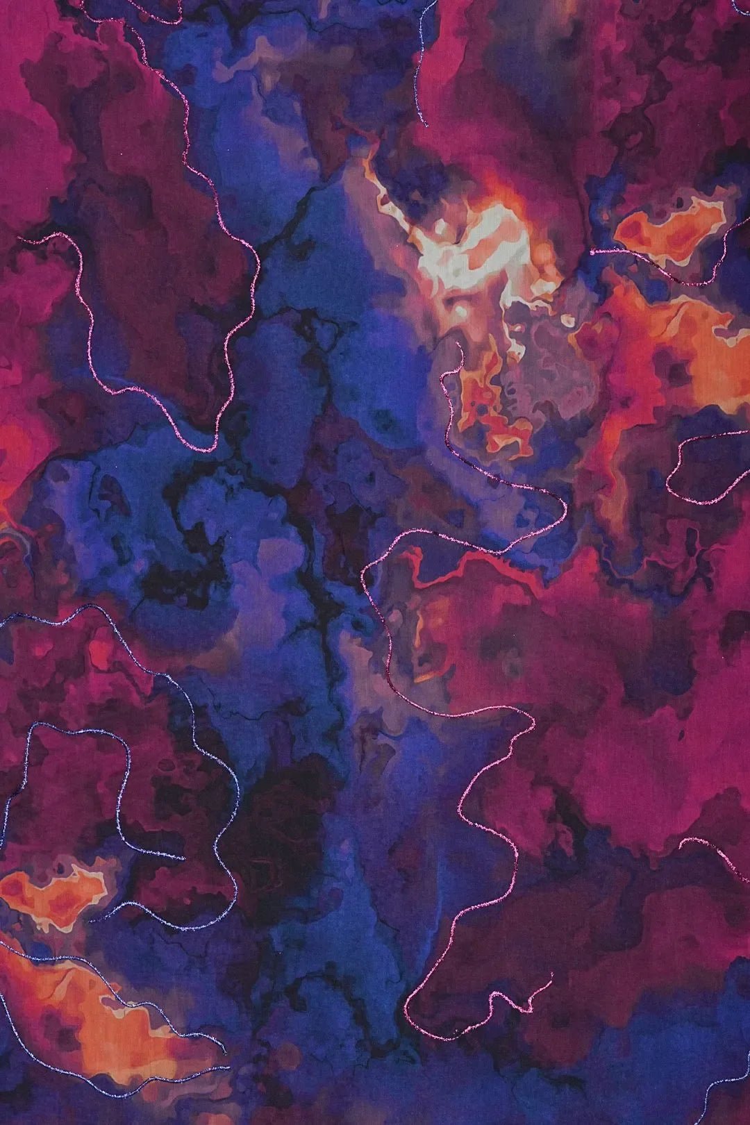 Dark Swirl Digital Print Fabric with Neon Zari Outline - غاجي والا إكسبورت Gajiwala Export