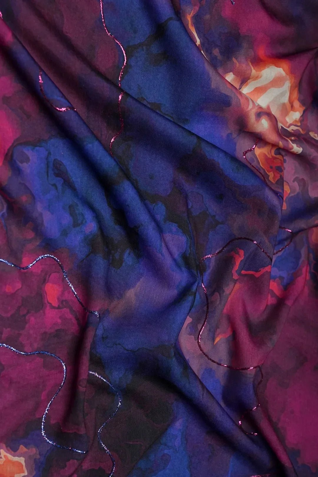 Dark Swirl Digital Print Fabric with Neon Zari Outline - غاجي والا إكسبورت Gajiwala Export