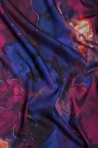 Dark Swirl Digital Print Fabric with Neon Zari Outline - غاجي والا إكسبورت Gajiwala Export