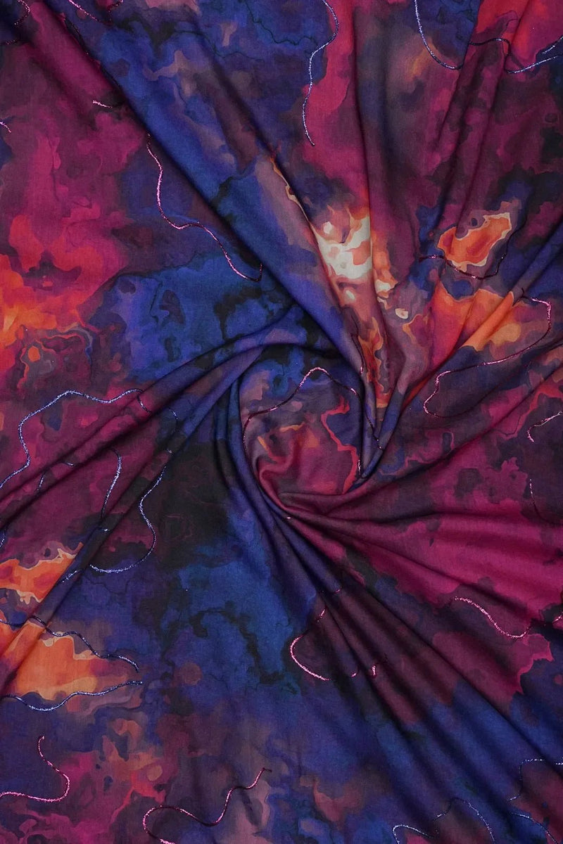 Dark Swirl Digital Print Fabric with Neon Zari Outline - غاجي والا إكسبورت Gajiwala Export