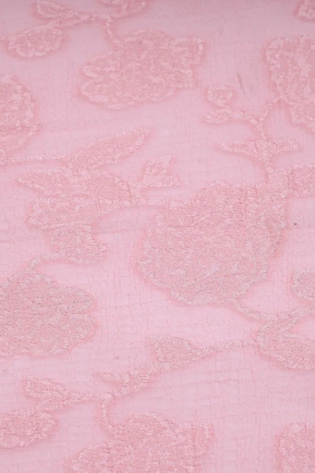 Delicate Baby Pink Floral Printed Work Fabric - غاجي والا إكسبورت Gajiwala Export