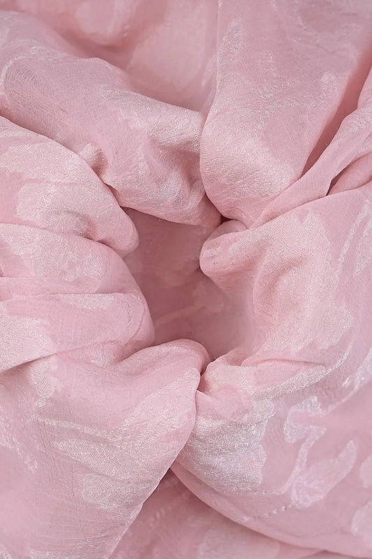 Delicate Baby Pink Floral Printed Work Fabric - غاجي والا إكسبورت Gajiwala Export