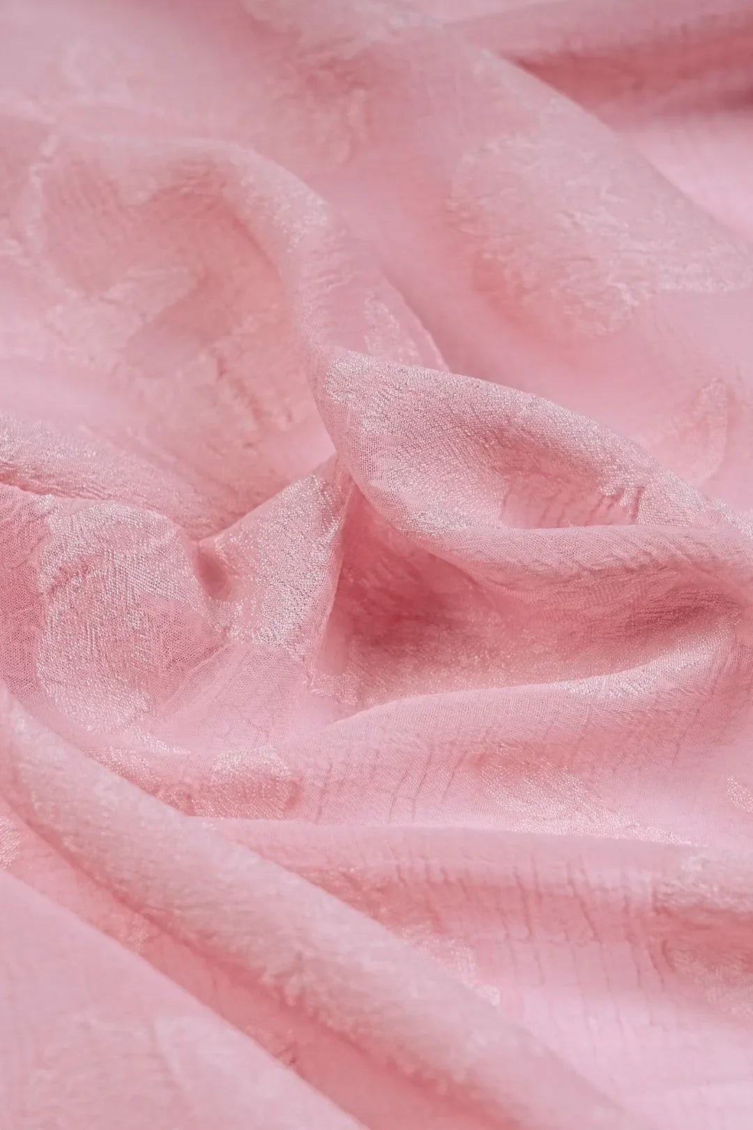 Delicate Baby Pink Floral Printed Work Fabric - غاجي والا إكسبورت Gajiwala Export