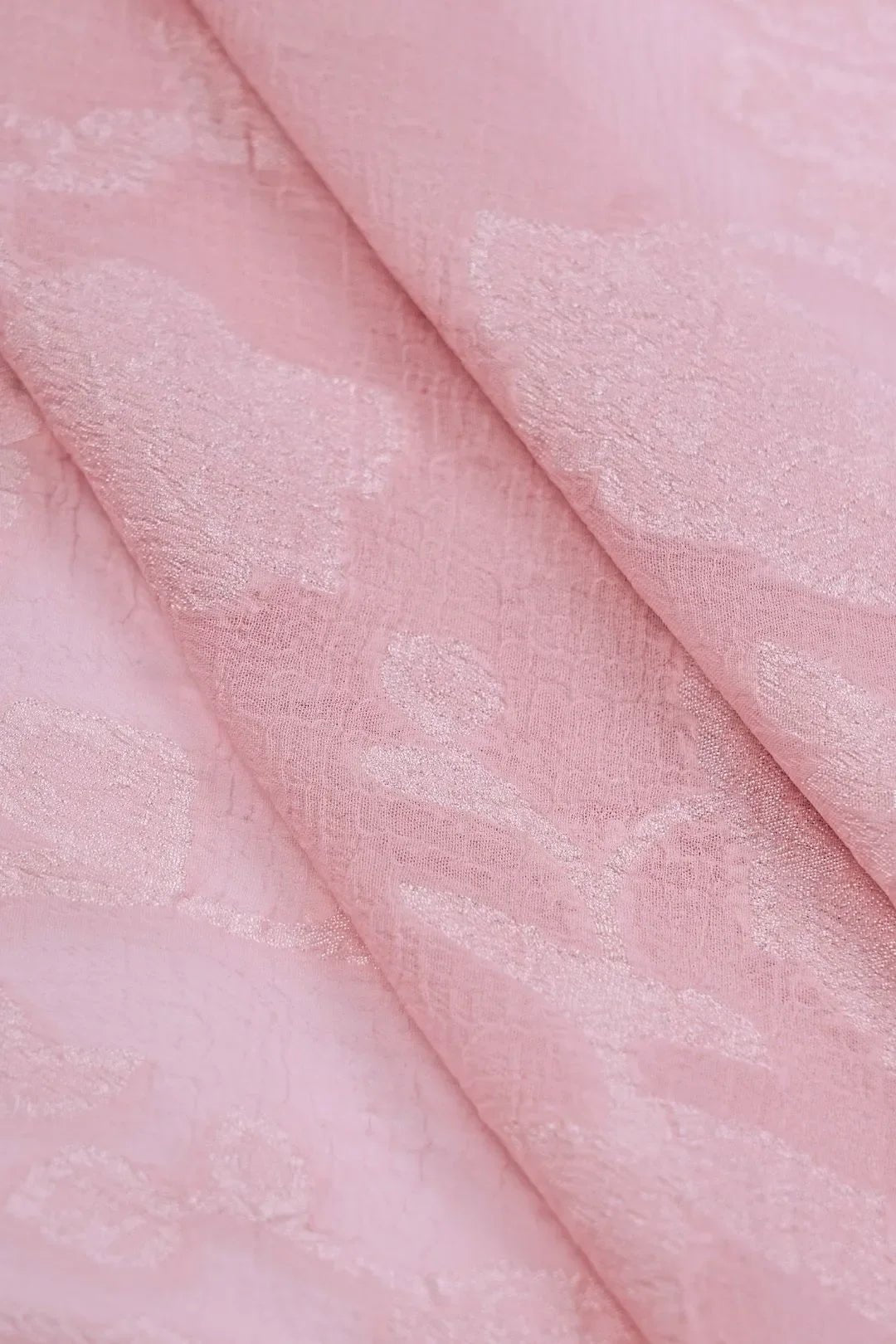 Delicate Baby Pink Floral Printed Work Fabric - غاجي والا إكسبورت Gajiwala Export
