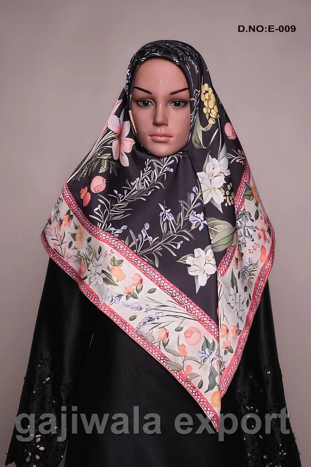 Dramatic Black and White Floral Square Scarf - غاجي والا إكسبورت Gajiwala Export