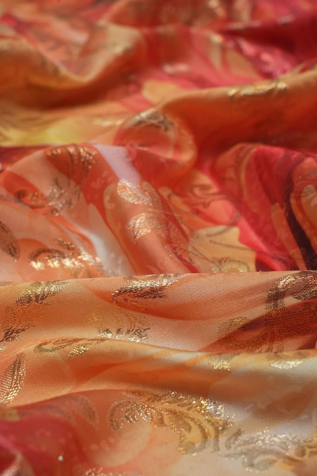 Watercolor Fabric with Peony Print and Gold Detail - غاجي والا إكسبورت Gajiwala Export