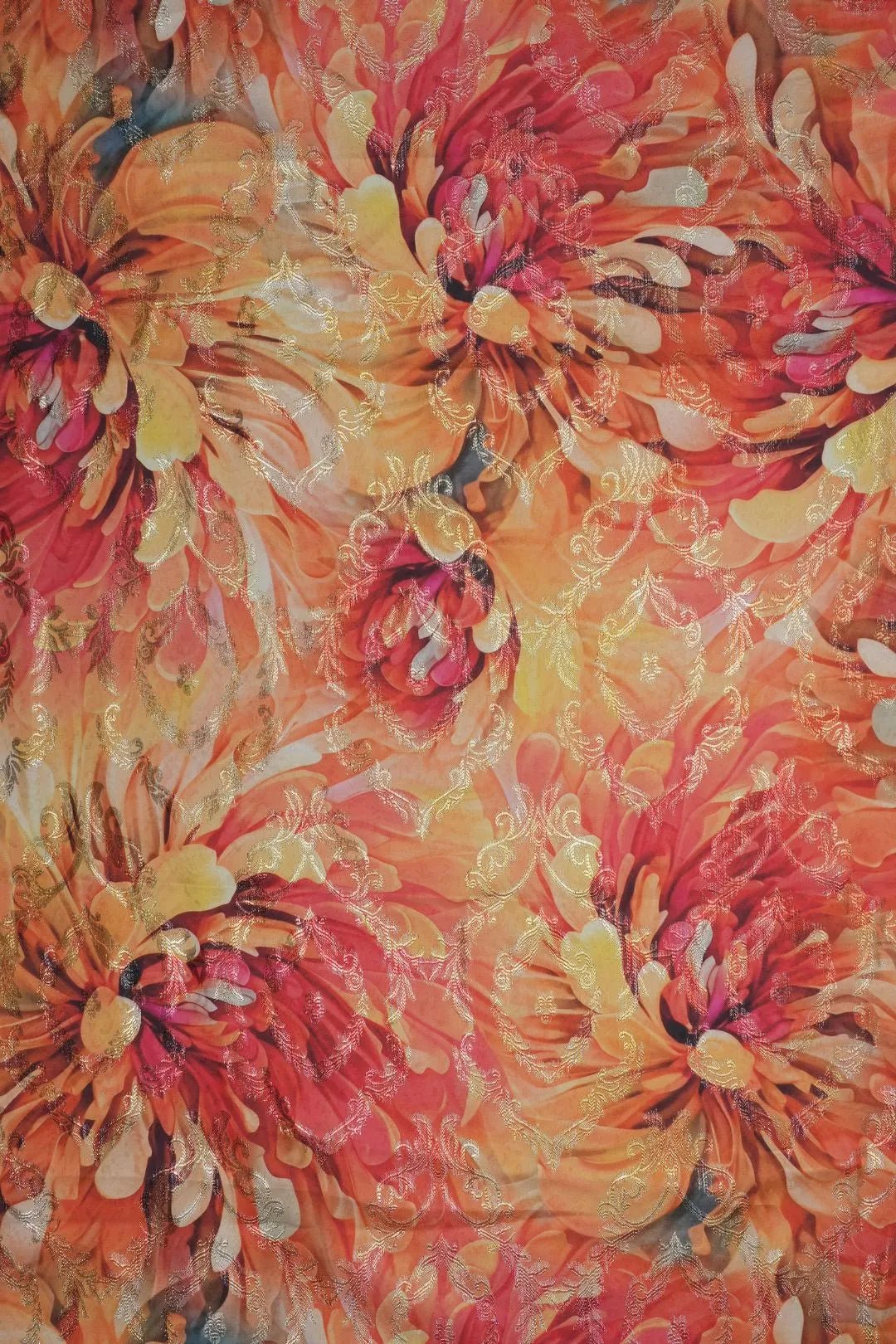 Watercolor Fabric with Peony Print and Gold Detail- غاجي والا إكسبورت Gajiwala Export