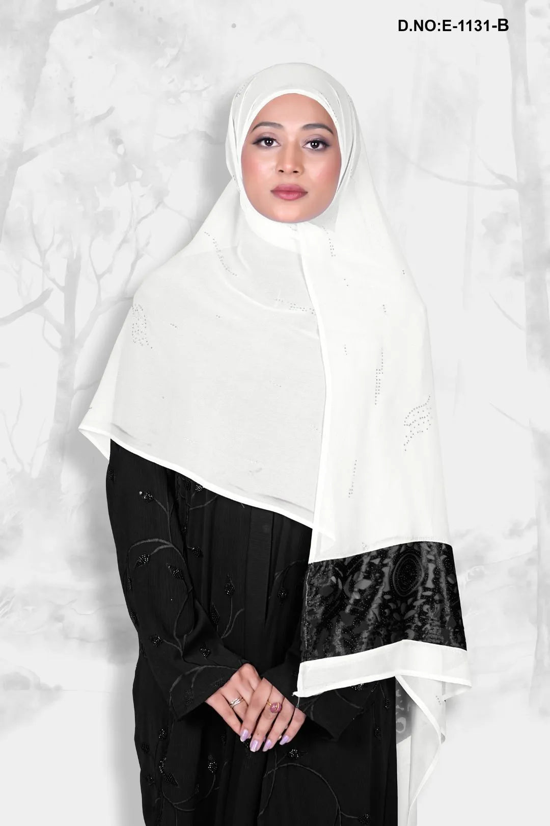 Dupatta with Rhinestone Accent and Print Border - غاجي والا إكسبورت Gajiwala Export