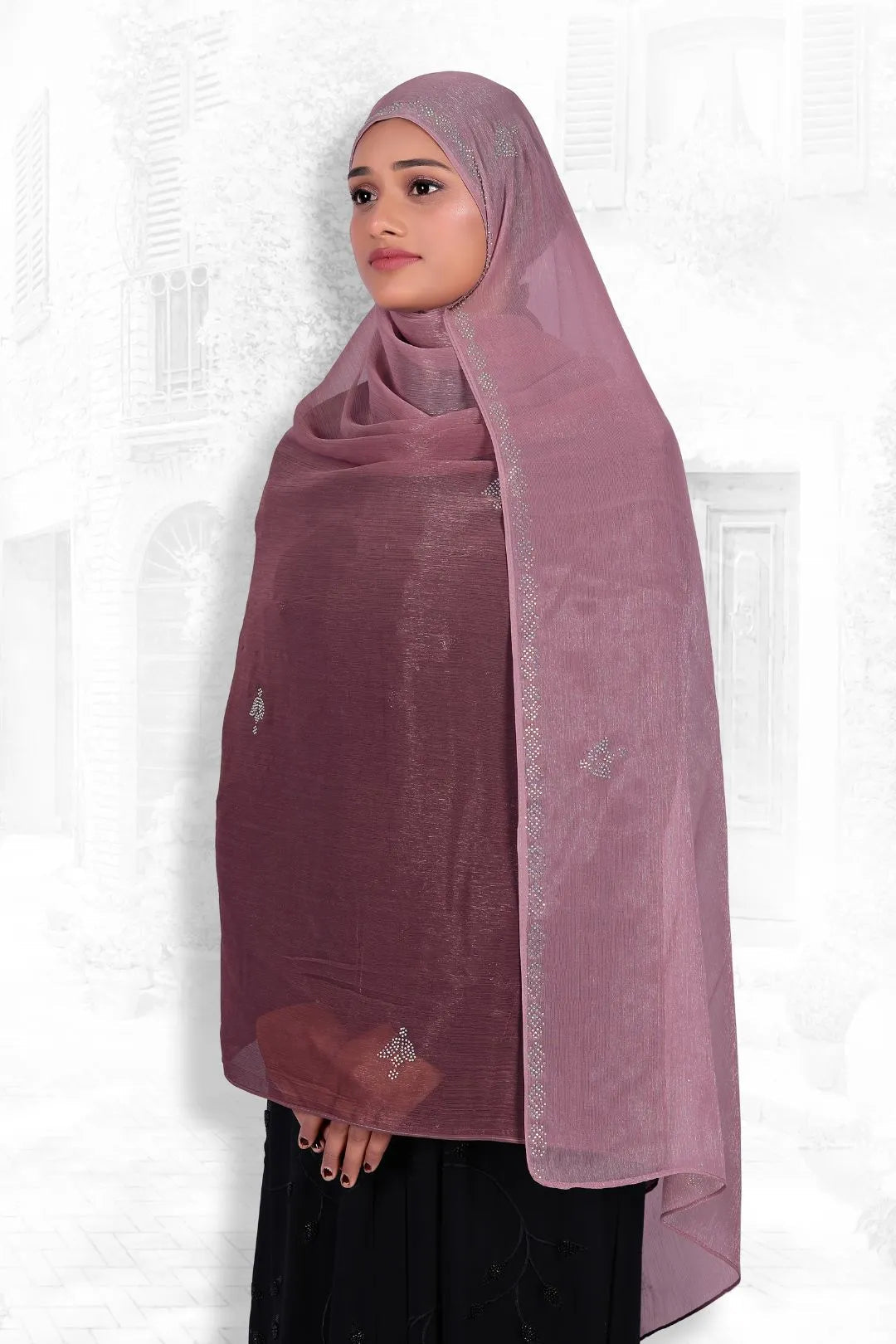 Dupatta with Shimmer Texture and Crystal Trim - غاجي والا إكسبورت Gajiwala Export