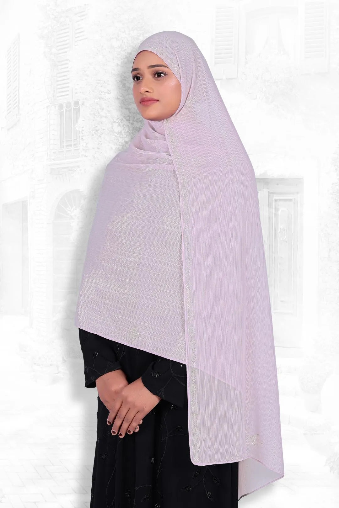Dupatta with Shimmer Texture and Crystal Trim - غاجي والا إكسبورت Gajiwala Export