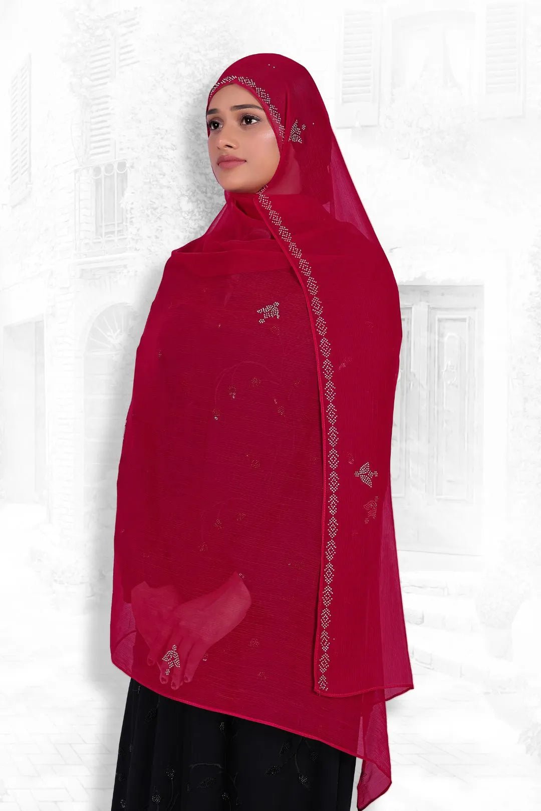 Dupatta with Shimmer Texture and Crystal Trim - غاجي والا إكسبورت Gajiwala Export
