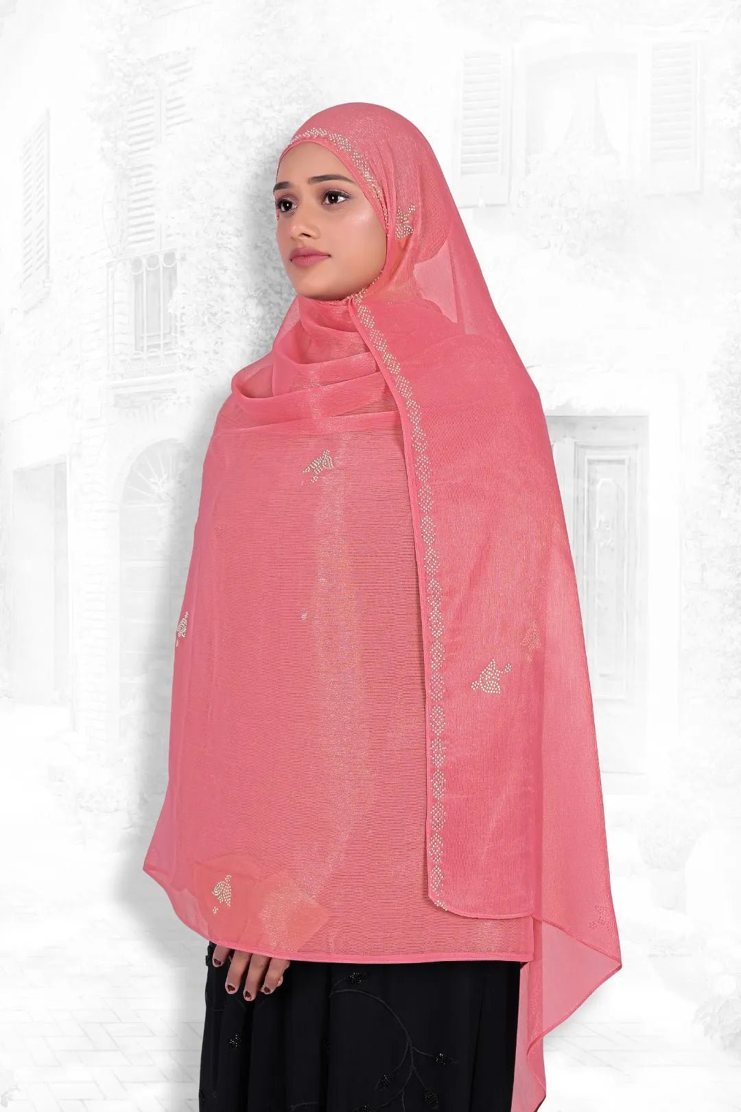 Dupatta with Shimmer Texture and Crystal Trim - غاجي والا إكسبورت Gajiwala Export