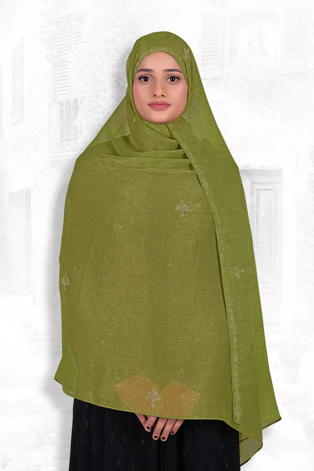 Dupatta with Shimmer Texture and Crystal Trim - غاجي والا إكسبورت Gajiwala Export