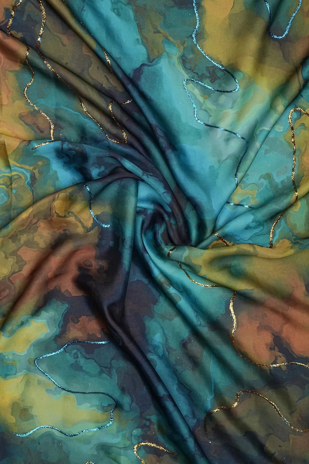 Earth & Sea Abstract with Positional Zari Fabric - غاجي والا إكسبورت Gajiwala Export