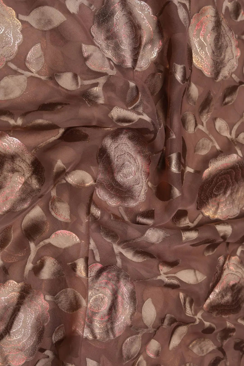 Earth Tonal Metallic Floral Brasso Fabric - غاجي والا إكسبورت Gajiwala Export