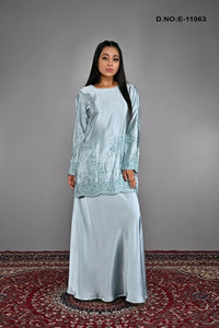 Elegant Embroidered Satin Tunic Baju Kurung Set - غاجي والا إكسبورت Gajiwala Export