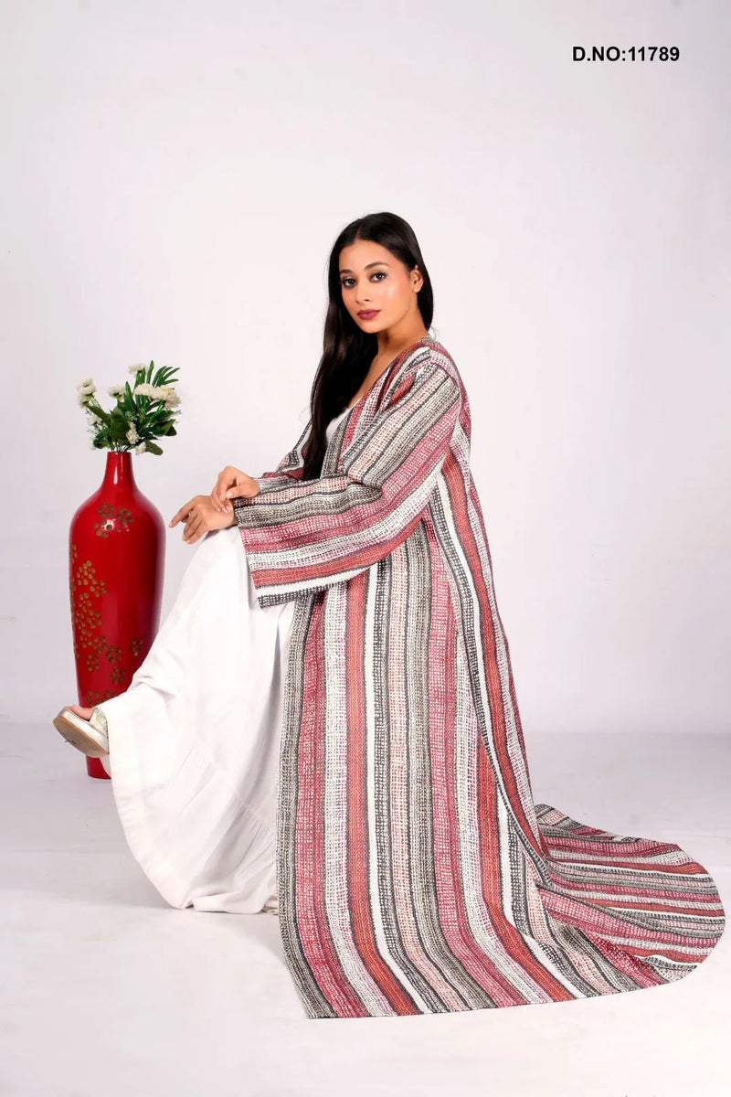 Elegant Linen Textured Striped Open Shrug with Sleeves - غاجي والا إكسبورت Gajiwala Export