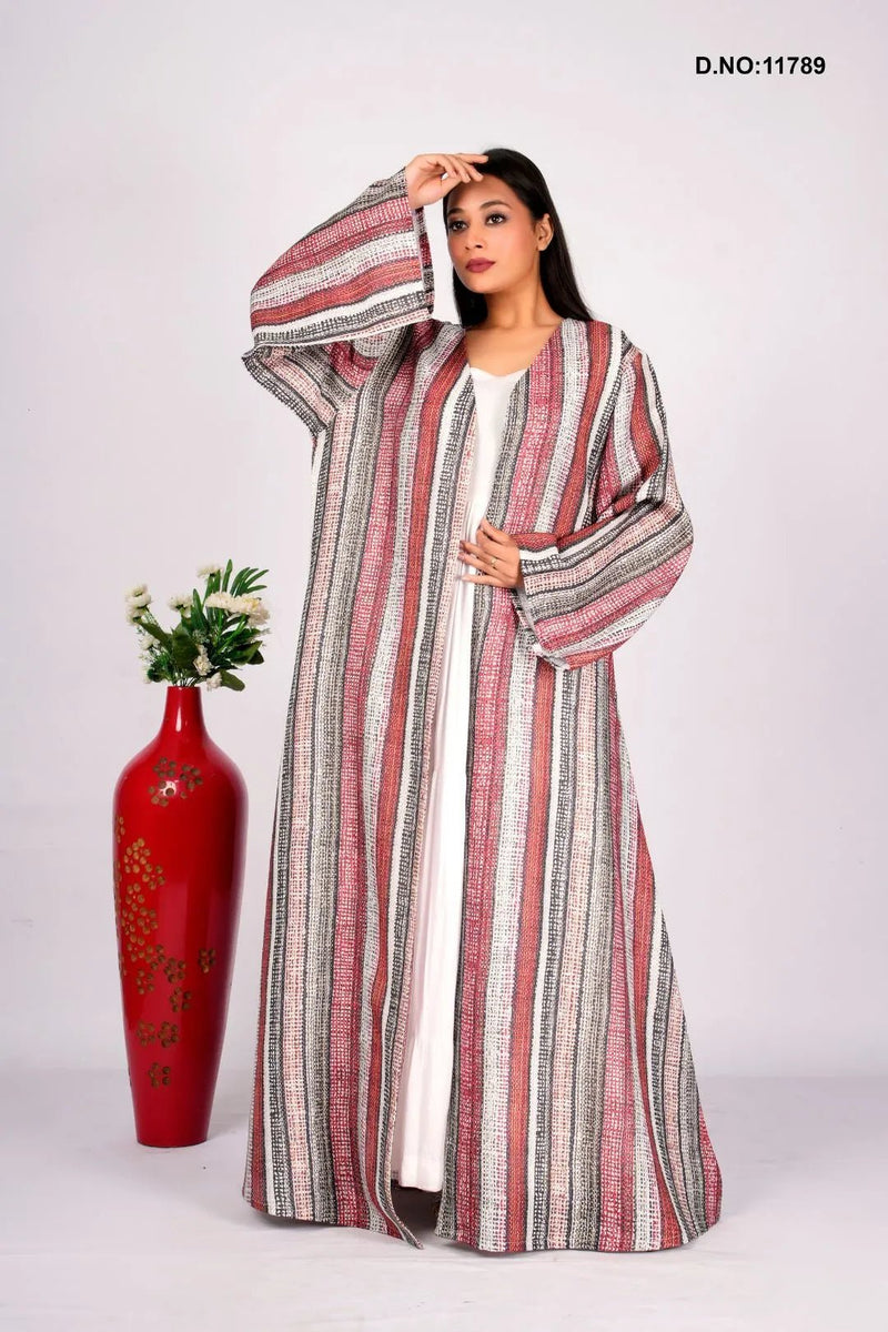 Elegant Linen Textured Striped Open Shrug with Sleeves - غاجي والا إكسبورت Gajiwala Export