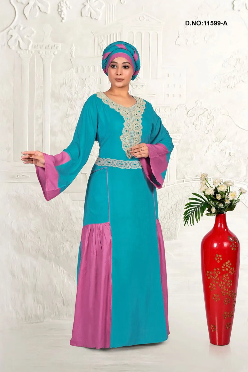 Elegant Rayon Kaftan with Embroidered Neck Detail - غاجي والا إكسبورت Gajiwala Export