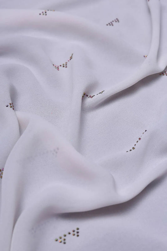 White Iridescent Embellished Stole Luxury Designer Scarf for Women - غاجي والا إكسبورت Gajiwala Export