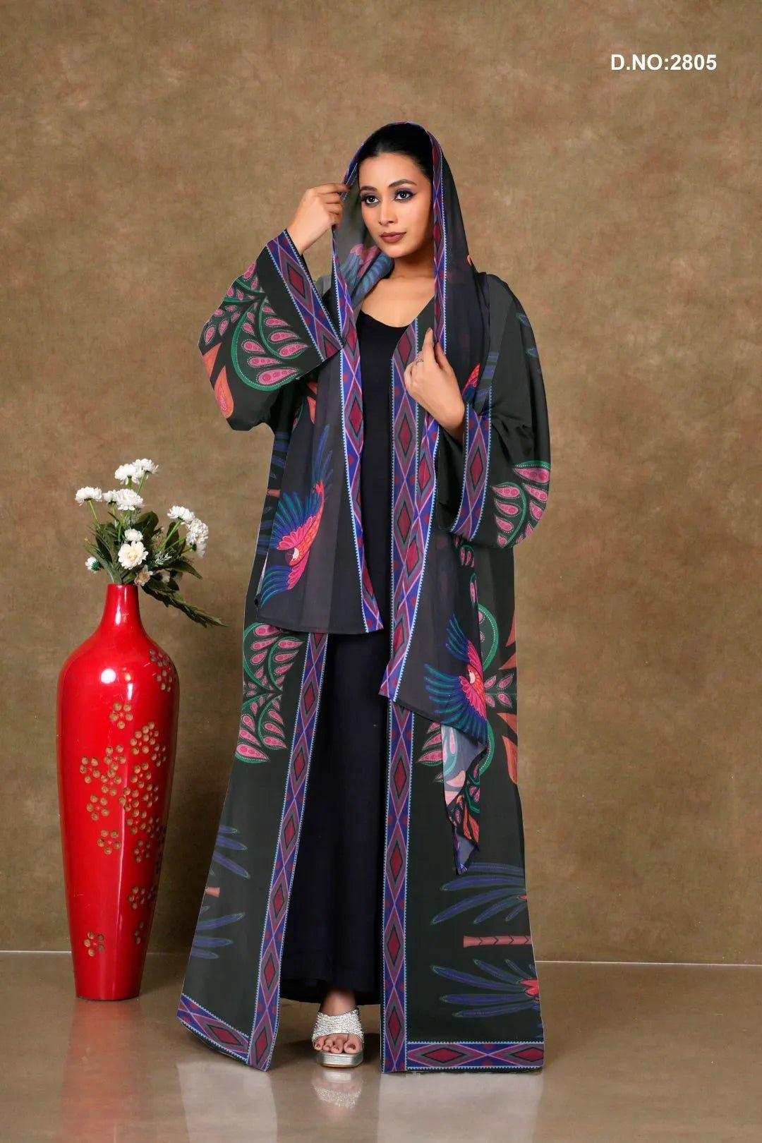 Exotic Bird Print Flowing Shrug For Women's - غاجي والا إكسبورت Gajiwala Export