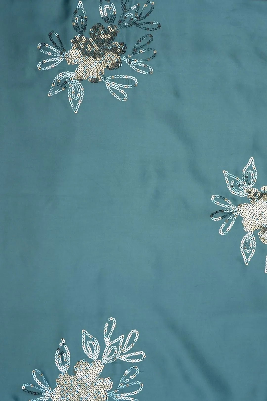 Luxury Sea Green Fabric with Sequin Floral Motifs for Sarees- غاجي والا إكسبورت Gajiwala Export