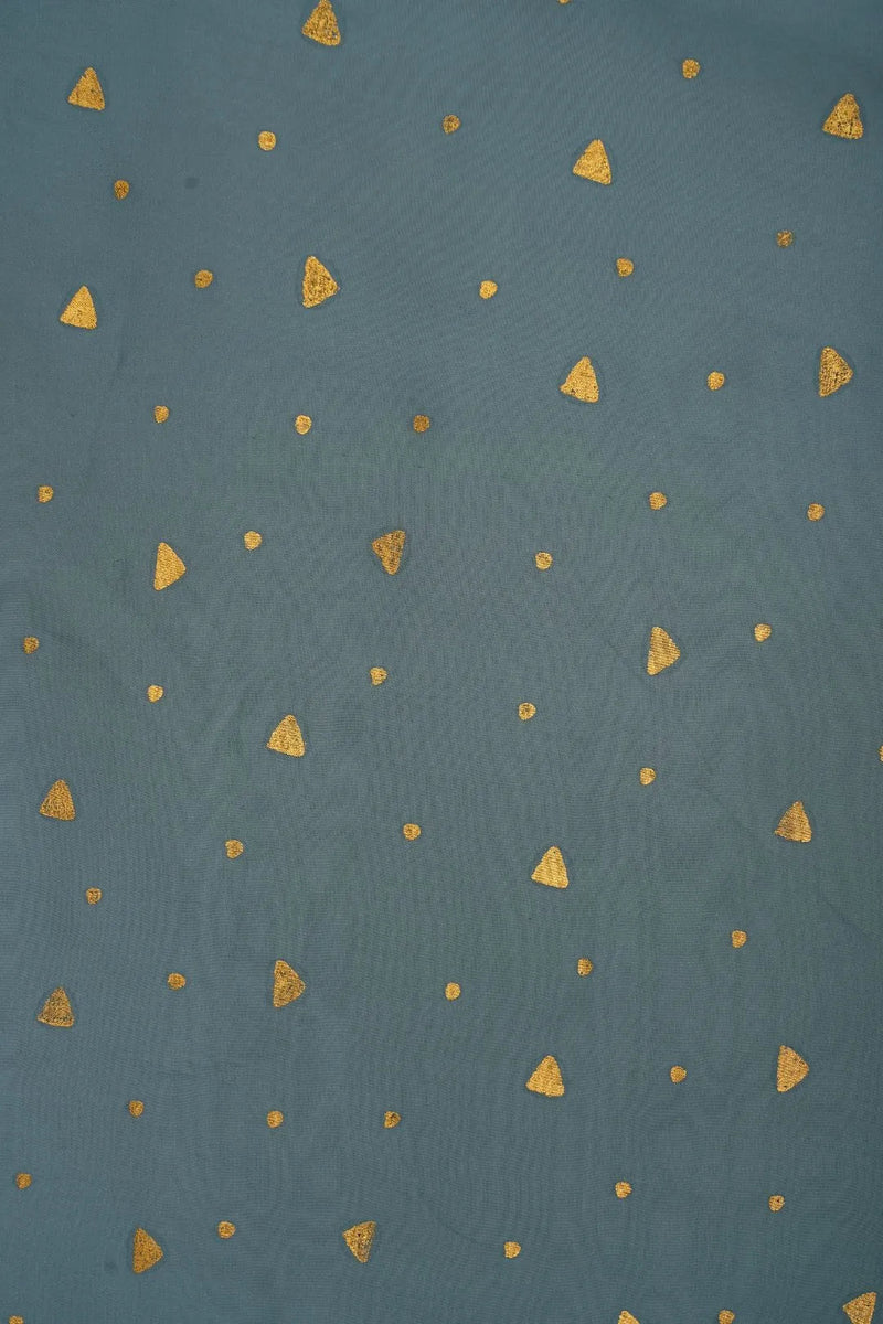 Soft Blue Fabric with Scattered Metallic Gold Foil Print - غاجي والا إكسبورت Gajiwala Export