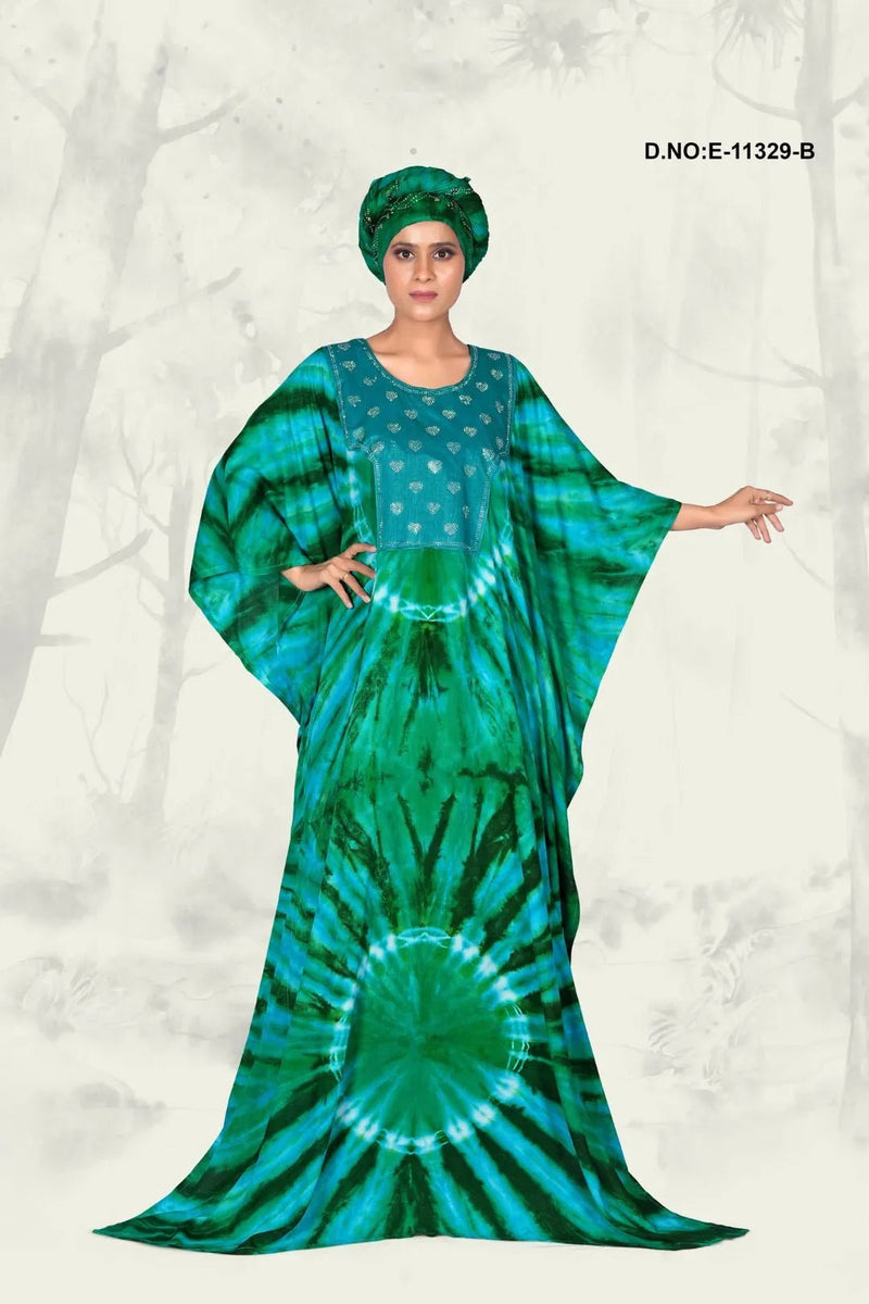 Farasha Gown with Azure Tie - Dye Motif Art - غاجي والا إكسبورت Gajiwala Export