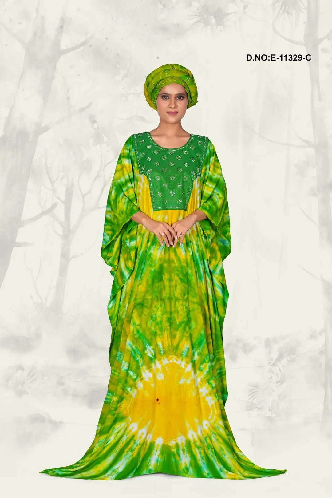 Farasha Gown with Azure Tie - Dye Motif Art - غاجي والا إكسبورت Gajiwala Export