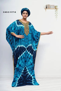 Farasha Gown with Bold Tie - Dye and Gold Yoke - غاجي والا إكسبورت Gajiwala Export